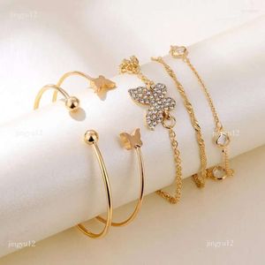 Bohemian Eefs Charm Rhinestone Armband Zircon Butterfly Elegant for Women Gold Color Chain Armband Set Vintage 98444