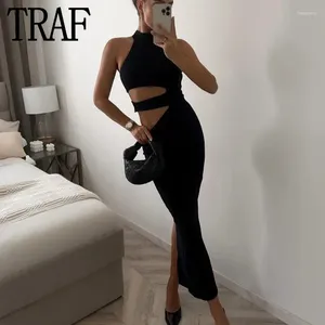 Abiti casual tagliati Brack BodyCon Dress Women Off Welter Halter Long per 2024 Sexy Party Woman Evening