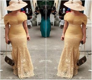 Elegant aso ebi aftonklänningar spetsar sjöjungfru offtheshoulder prom klänning svep tåg blixtlås tillbaka 2017 afrikanska kvinnliga klänningar6151801