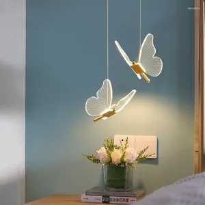 Chandeliers Butterfly Led Pendant Lights Nordic Golden Bedside Chandelier Lighting For Living Room Bedroom Lamps Indoor