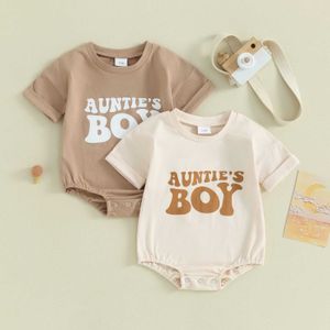 Rompers Baby Clothing Boy Summer Rolling Shorte Short Round Neck Letter Stampa turisci da tuso per la tuta da gioco neonato H240507