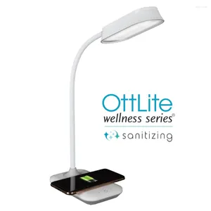 Bordslampor Ottlite uppnår LED -sanering av skrivbordslampan med trådlös laddning Vitt modernt ljus för att läsa Craft Office Desktop