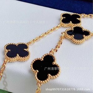 Fashion Van Ten Flower Necklace CNC Four Leaf Grass 10 V Gold Plated 18K Rose Lock Bone Chain Black Agate With logo