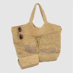 Hafta sonu tasarımcı çanta tote staw çanta örgü tasarımcı omuz çantası icare maxi kese lüks açık yaz büyük kapasite plaj çanta raffias lüks te051 h4