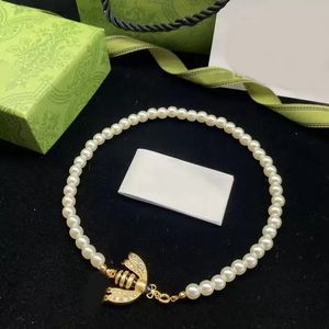 Luxury Designer Pearl Bee Choker Necklace Women Ladies Beaded Chain Necklace Party Gift Jewelry High Q uality With Box