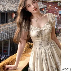 Partykleider Korean Chic Kleid elegantes Temperament 2024 Frau Japan Blumendruck Schwarzer Retro Vintage Holiday Flitterwochen Date