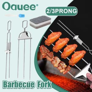 Acessórios 3 vias espetos de camarão Grill para grelhar em aço inoxidável reutilizável churrasco semiautomático Fork 2 Way Stick Stick Kitchen Tools