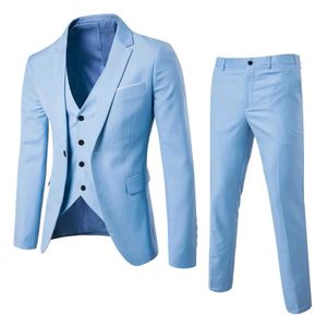 Men's Suits Blazers Mens solid color set ultra-thin 3-piece business dress pants wedding party jacket vest and Teno mens Q240507