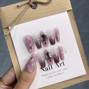 Purple névoa gelo gelo strass transparente qualidade alta qualidade removível Mada artesanal Pressione unhas para styleno24461 240430