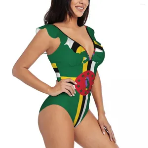 Mulheres femininas Mulheres Dominica Flag One Piece Sexy Ruffle Swimsuit Summer Summer Wear Slimming Bathing Suiting