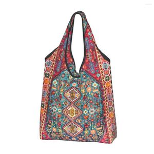 Storage Bags Funny Printed Oriental Colored Traditional Antique Moroccan Style Tote Shopping Bag Portable Shoulder Shopper Bohemian Handbag