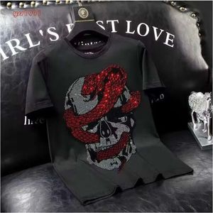 Rhinestones Skulls T Shirts Mens Fashion Streetwear O Neck Short Sleeve Slim Modal Cotton Casual T-shirts Man Plus Size 7xl