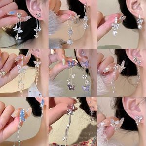 Dangle Earrings 2024最新のデザインボウタッセル汎用性の高い長いスタイルの真珠模倣女性韓国のファッションジュエリー