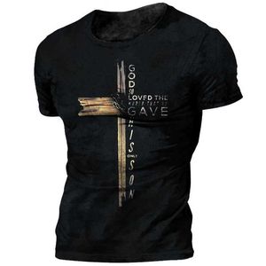 Camisetas masculinas Jesus Cristão Cruz Cruz Camiseta Vintage Mens 3D Clothing de Mens de Armazenamento de Armadia Grande para Men T-shirt T-Shirt T240505