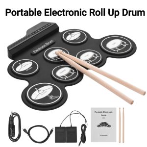 Música Drums Drums de Música Rollo Up Drum Definir kit de bateria de prática portátil de bateria eletrônica USB com bateria sustentada pedal