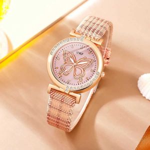 Zegarki damskie 5 sztaków panie moda prosta trend motyla cyfrowy wskaźnik kwarc kwarc perłowy różowy zestaw biżuterii motyli