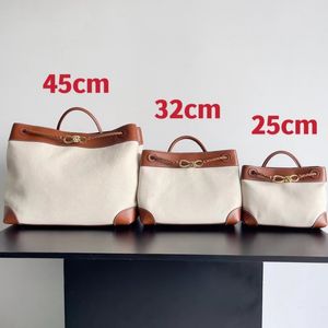 Designer leather canvas sub size fabric Andiamo large Tote shopping bag women's woven handle handbag butterfly buckle brown chestnut crossbody shoulder bag