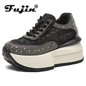 Sapatos casuais Fujin 8cm Air Mesh Plataforma sintética Ceda de cunha up