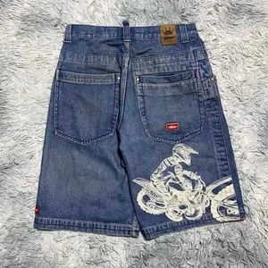 Men's Jeans JNCO shorts Y2K hip-hop pocket denim gym shorts 2024 summer New Harajuku Gothic mens basketball shorts street clothingL2405