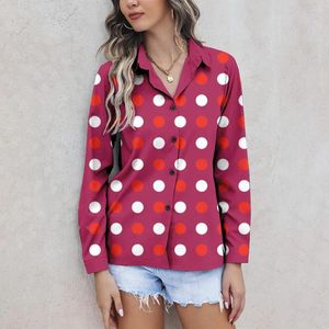 Bluzki damskie koszule Czerwony Polka Druk Button swobodna koszula z długim rękawem dopasuj 2024 Summowe ubrania żeńskie Tops 5xl