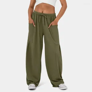 Frauenhose 2024 Frühlings Sommer Elastizität Taille Freizeit tägliche Taschendekoration Solid Schnüre -up -Mode -Loot -Sportpendelklassische Hosen