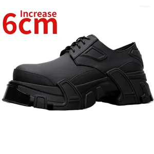 Casual Shoes Genuine Leather Hand Sewn Blade Derby Men Thick Sole Height Increased 6cm Elevator Black Warrior Mecha