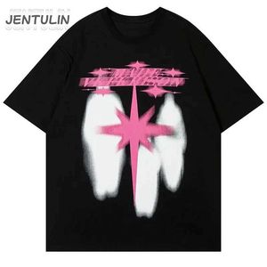 Street Clothing Star Shadow Graphic T-shirts Hip Hop extra grandi T-shirt harajuku Cotton Top-shirt unisex T-shirt in bianco e nero Y2K J240506