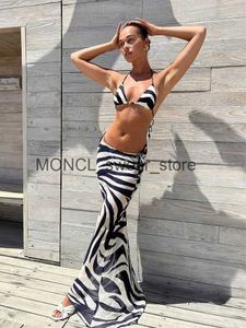 Kvinnors badkläder Sexig Zebra Stripe 3-delad Bikini Set 2024 Summer Beach Wearing Triangle Swimsuit H240507