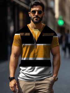큰 줄무늬 패턴, 짧은 슬리브 남성용 대형 셔츠, 고급스러운 짧은 슬리브 티셔츠 DDTXA56을 가진 고품질의 남자 둥근 목 퀵 건조 셔츠