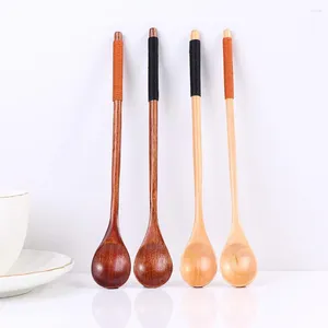 Spoons Chinese Style Long Handled Wooden Spoon Kids Wood Rice Soup Dessert Coffer Tea Mixing For Kitchen Tableware