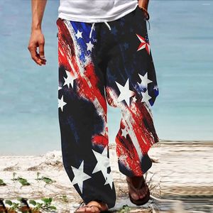 Calças masculinas Independência bandeira da bandeira impressão Men Baggy Trouser 4 de julho Patriótico Long hippie drawstring esporte harém pantalones hombre