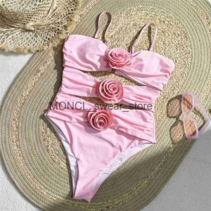 Menas de banho feminina sexy 3d Floral Swimsuit Womens Cut Monokini 2024 Novo H240507