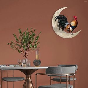 Decorative Figurines Rooster Moon Wall Decor Metal Hanging Pendant Unique Durable Arts For Outdoor Indoor Home Wedding Decoration