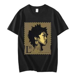 Skjortor Rapper Lauryn Hill Music Album Graphic T-shirt Mens Retro Casual Short Sleeved T-Shirt Fashion Hip Hop Rock Street Clothing J240506