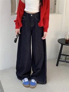 Calças de jeans femininas Kitty Pontas de perna larga chique de verão solto 2024 Vintage todos combinam com o escritório casual de rua de rua Lady Denim Daily Fashion