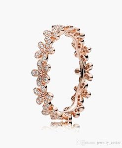 925 925 Srebrne obrączki ślubne sześcienne cyrkonia diamenty dla stylu 18K Rose Gold Daisy Flowing Pierścienie