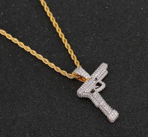 New Hip Hop Gold silver Color Plated Copper Iced Out Micro Paved CZ Gun Pendant Necklace Men Charm Jewelry1750351