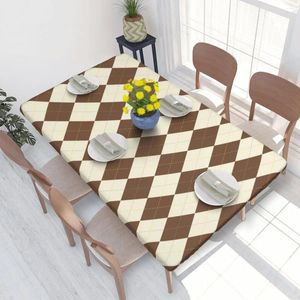 Tischtuch rechteckig wasserdichte moderne braune Creme Farbe Argyle -Muster Abdeckung 4ft Tischdecke zum Essen