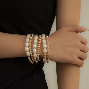 Armband smycken minimalistisk imitation pärla cool stil geometrisk pärla skarv metallarmband