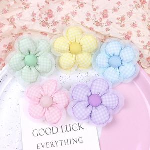 Brooches Fabric Plaid Flower Brooch Fresh And Cute Five-petal Girl's Hair Accessories Diy Clothing Decoration