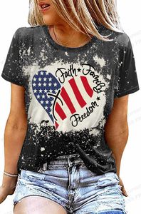 여자 티셔츠 아메리칸 플래그 3D 프린트 티셔츠 여자 패션 미국 깃발 티셔츠 빈티지 티셔츠 캐주얼 쇼핑 슬리트 탑 티 셔츠 조난 D240507