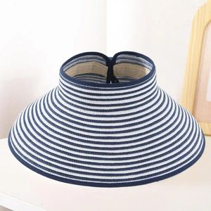 Beretti Protezione solare Visor Voce pieghevole Paglie Cappello Brio per donne eleganti berretto da spiaggia a strisce con giardinaggio UV