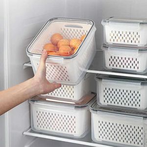 Storage Boxes Bins Refrigerant storage box freezer manager fresh vegetable and fruit drainage basket container food kitchen Q240506