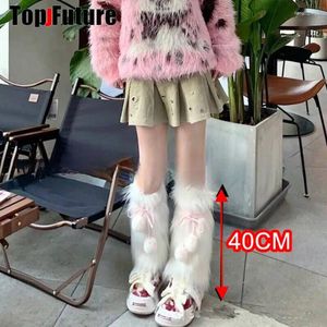 Skarpetki dla kobiet furry y2k dziewczyna goth faux fur buty pokrowce lady koronkowe kule łuki ciepłe mody cieplejsze