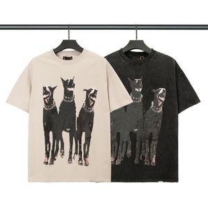 Dog Print Retro Short Sleeve Mens Tshirts Harajuku Hip Hop Oversized Cotton Top Tees Casual Loose Clothes