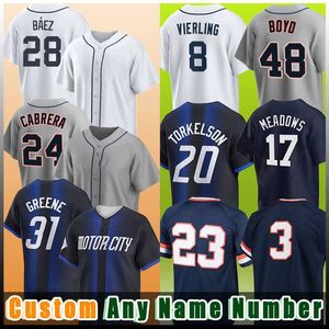 28 Maglie da baseball Javier Baez 31 Riley Greene 20 Spencer Torkelson Kirk Gibson Miguel Cabrera Tarik Skubal Akil Baddoo Tigers Alan Trammell Matt Vierling Kreidler