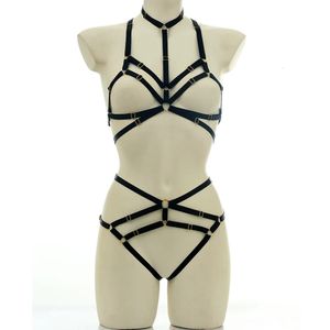 Полая эластичная регулируемая ремешок для ремня для тела Bra G-String Set Set Rave Wear Women Sexy Scipming Body Cage 240425