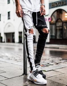 Mens Designer Jeans Autumn Casual Street Style Hole Black and White Letter Printed Pencil Pants Fashion Mens Jeans4702891