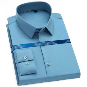남자의 드레스 셔츠 남성 롱 슬리 슬리트 반 형식의 단단한 드레스 셔츠 주머니없는 비 신축성 캐주얼 표준 적합 사무실 클래식 셔츠 D240507
