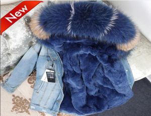 INS Fashion midi Long Jeans Jackets with Detachable real Rabbit fur and Raccoon Floral fur collar cheapsneakers7461349